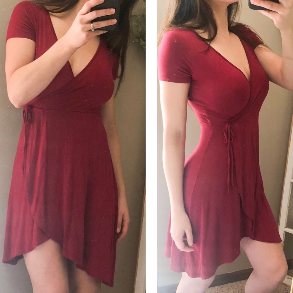 Red front tie dress
